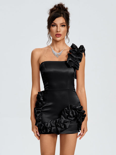 Elegant One-Shoulder Ruffle Satin Mini Dress for a Chic and Stylish Look
