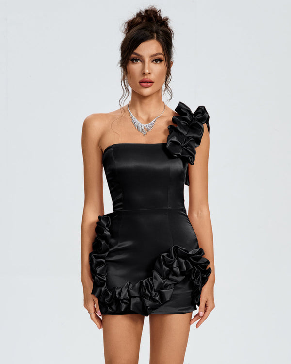 Elegant One-Shoulder Ruffle Satin Mini Dress for a Chic and Stylish Look