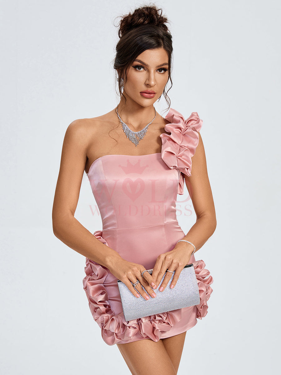 Elegant One-Shoulder Ruffle Satin Mini Dress for a Chic and Stylish Look