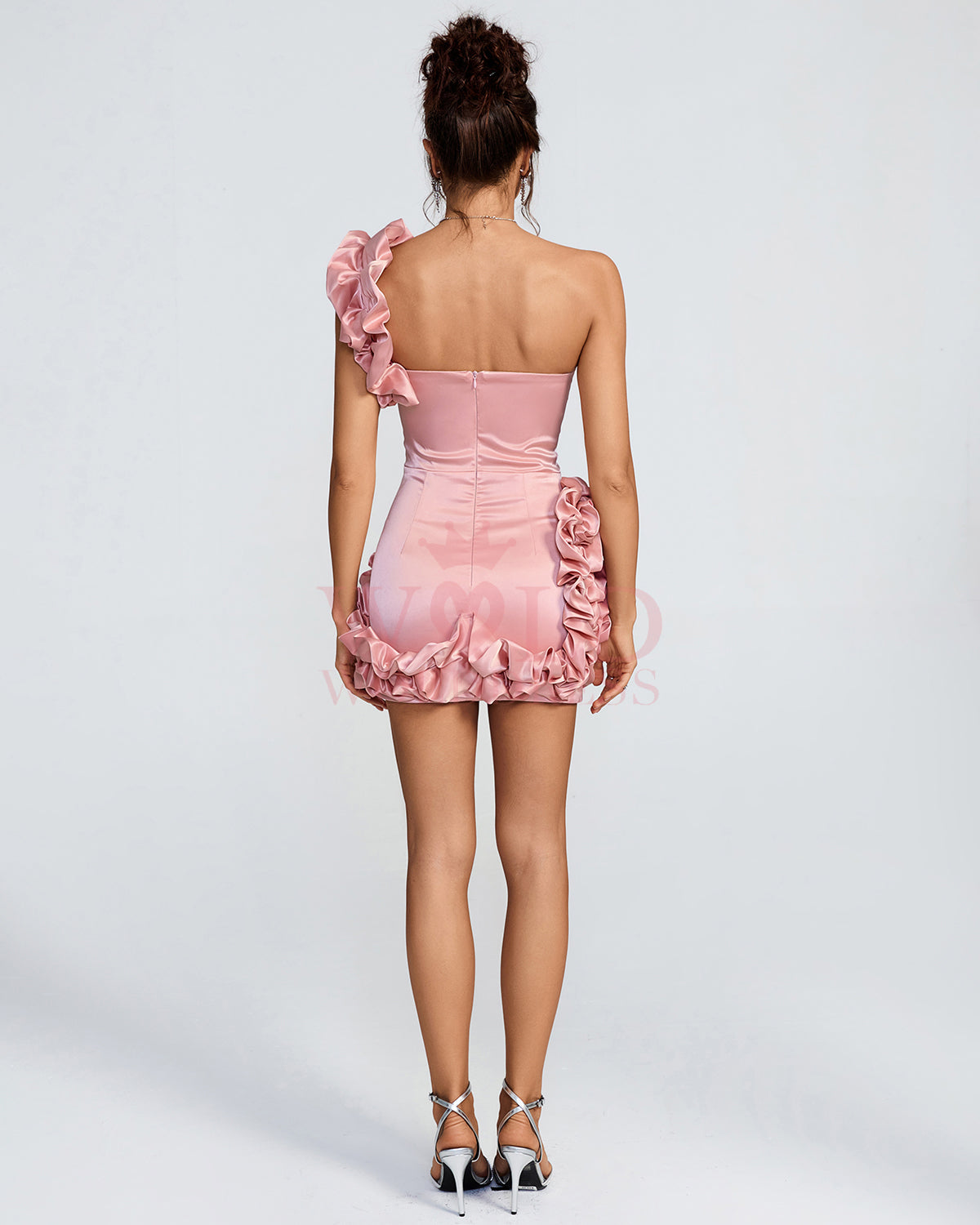 Winter Marceau — Elegant One-Shoulder Ruffle Satin Mini Dress for a Chic and Stylish Look, alternate view 4
