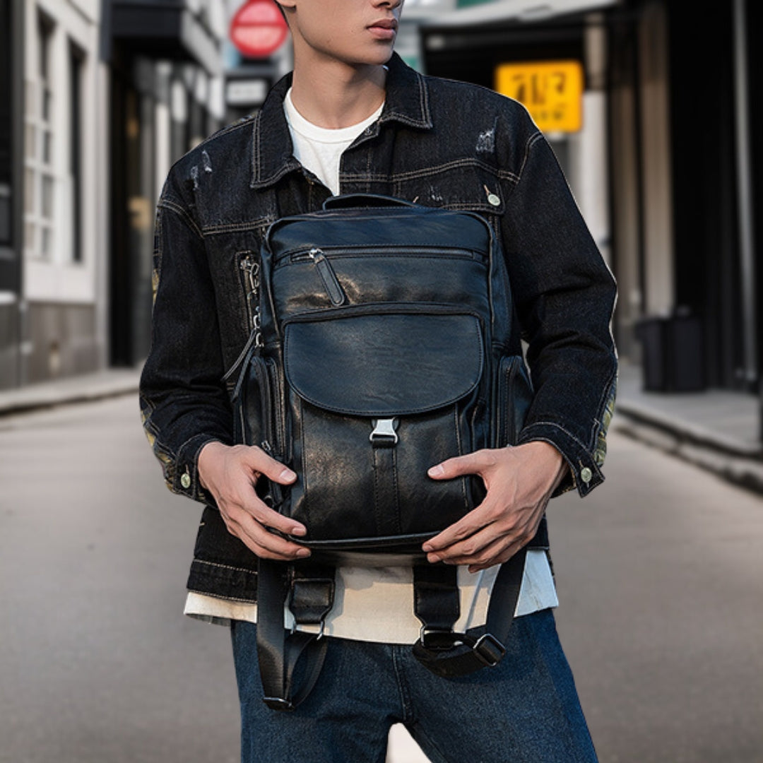 Zachary™ — Trendy Backpack made of Premium Leather Black Men's Statement Handbag