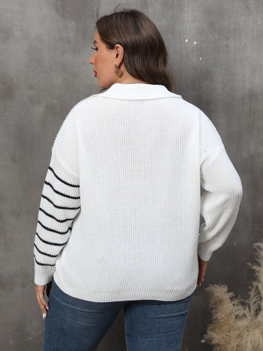 Quinn Moreau — Plus Size Striped V-Neck Sweater, alternate view 2