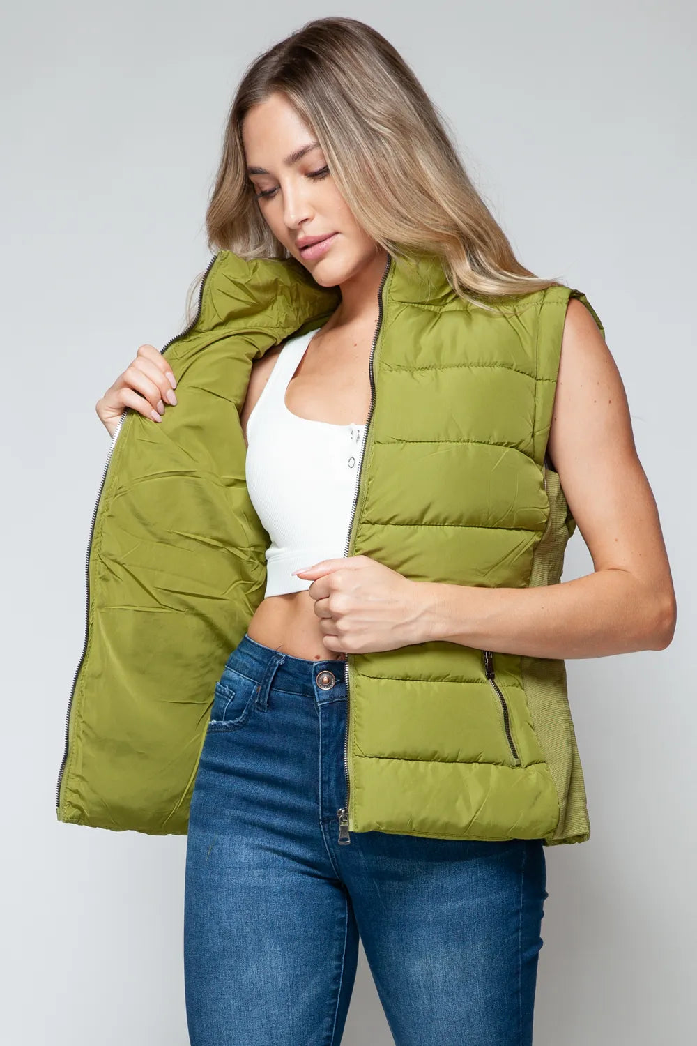Ocean Saint-Clair — Snobbish Zip Up Turtleneck Vest with Pockets Cardamom Seed Sweater or Cardigan, alternate view 5