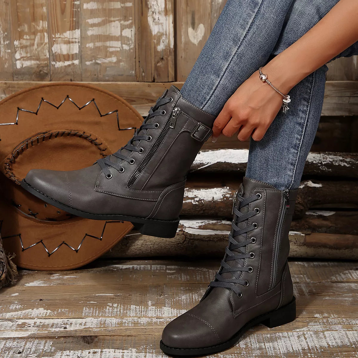 Zephyr Rosetti — Round Toe Block Heels Boots Fashion Footwear, alternate view 11