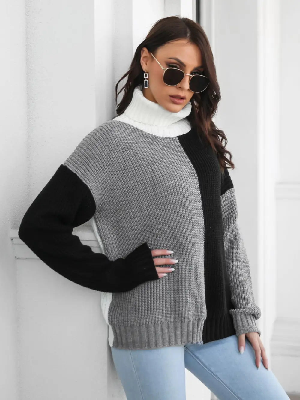 Nova Valmont — Contrast Turtleneck Long Sleeve Sweater, alternate view 5