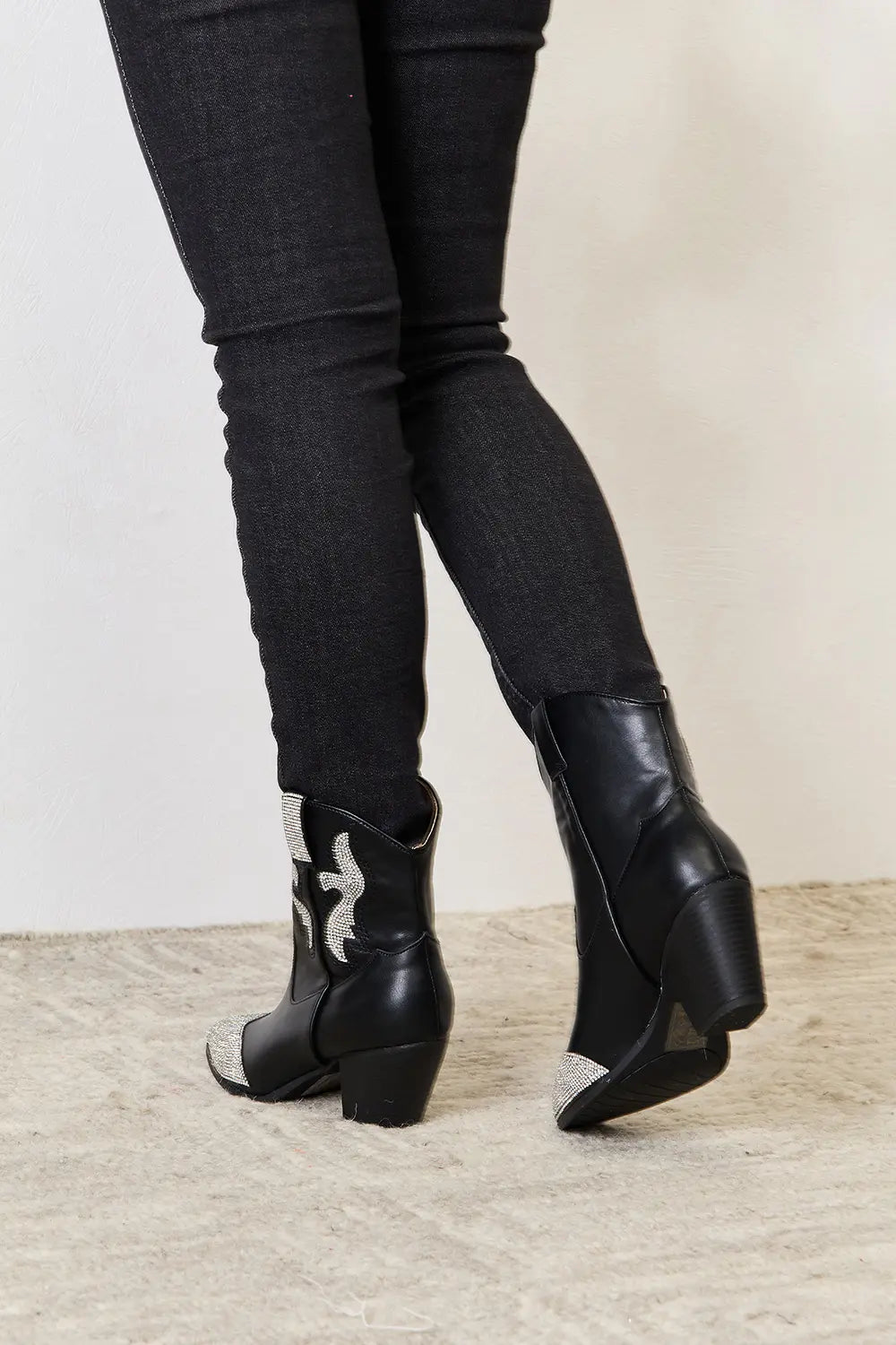 Paris Allegra — East Lion Corp Rhinestone Pointed Boots Black Fashion Footwear, alternate view 6