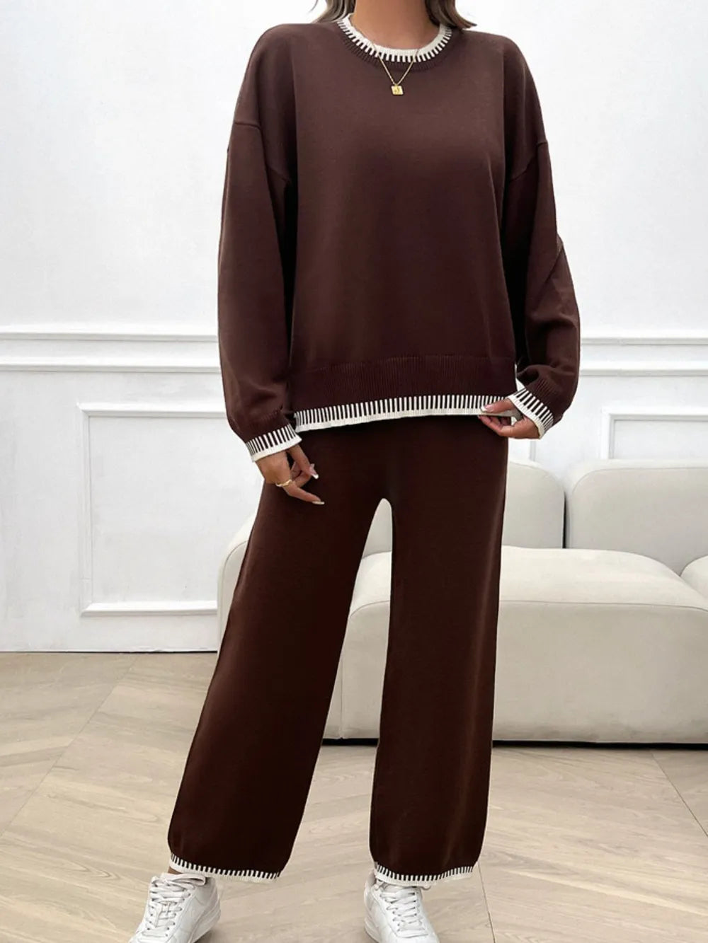 Marlowe Valmont — Devine Round Neck Dropped Shoulder Top and Pants Sweater Set, alternate view 16
