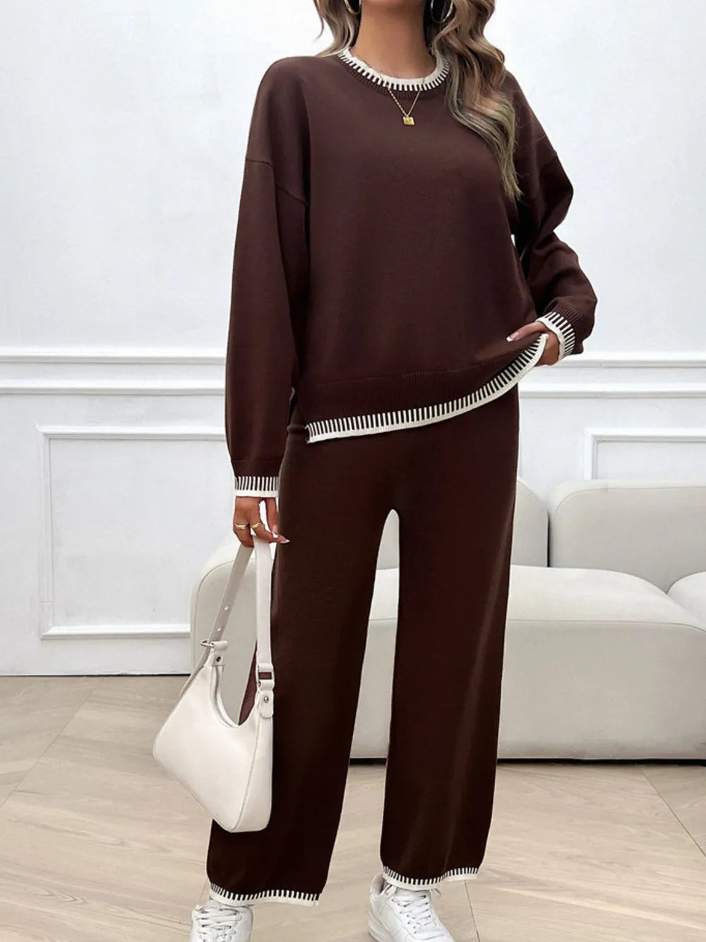 Marlowe Valmont — Devine Round Neck Dropped Shoulder Top and Pants Sweater Set, alternate view 17