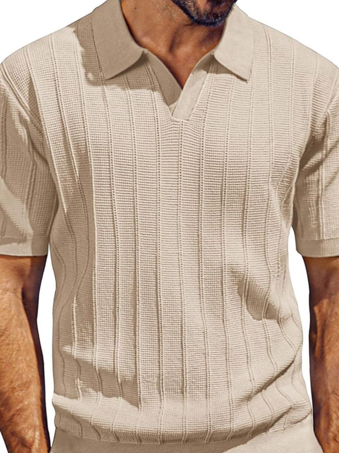 Dorian — Men's Full Size Textured Collared Neck Short Sleeve Polo Plus Size Men's Tailored Shorts, alternate view 2