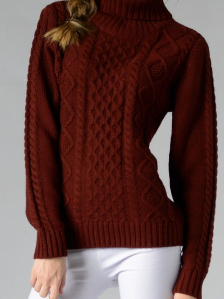 Cable-Knit Turtleneck Long Sleeve Sweater