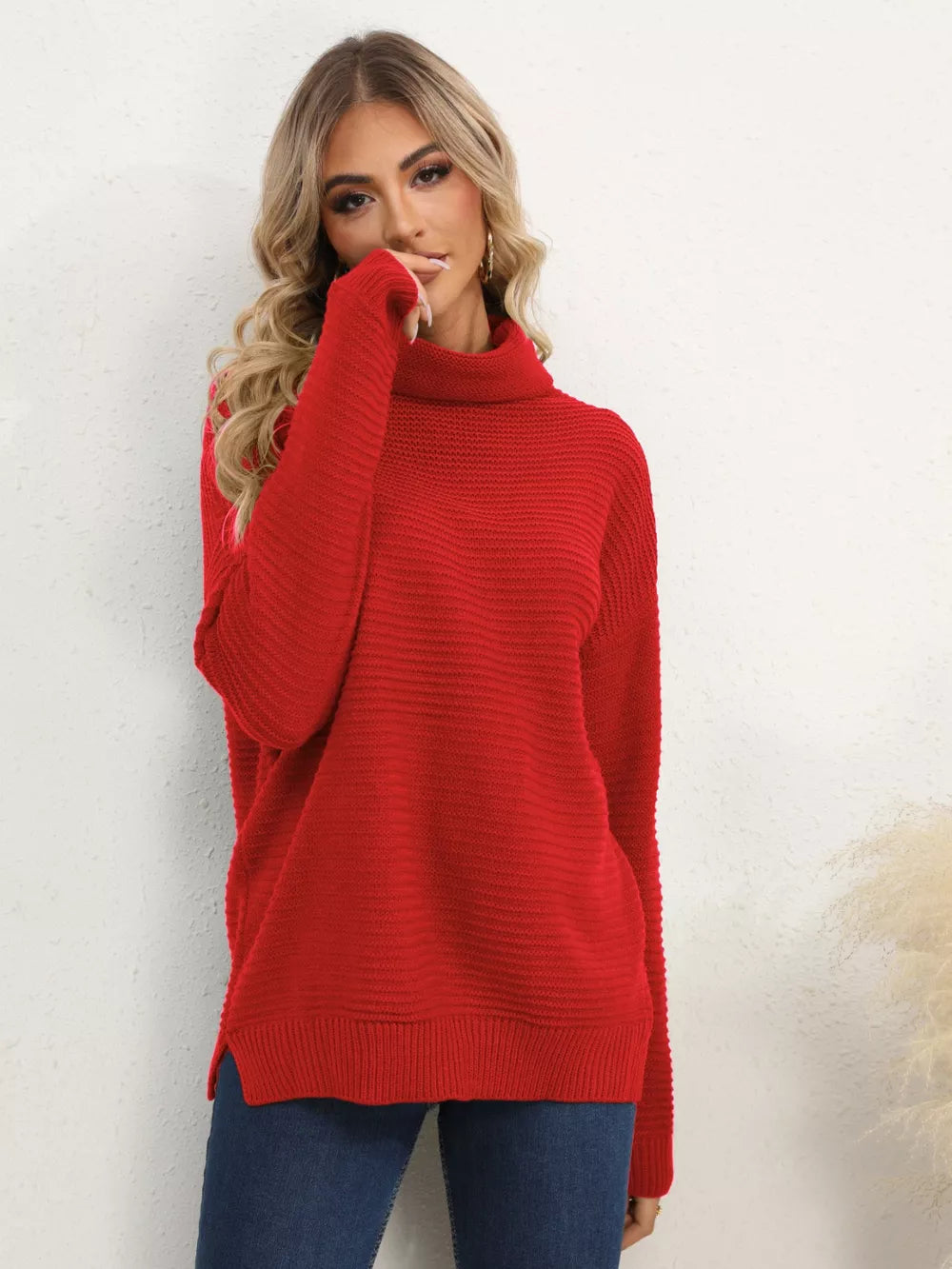 Monroe Fontaine — Slit Turtleneck Dropped Shoulder Sweater, alternate view 9