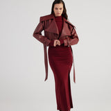 Neeko Burgundy Faux Leather Cropped Jacket-2