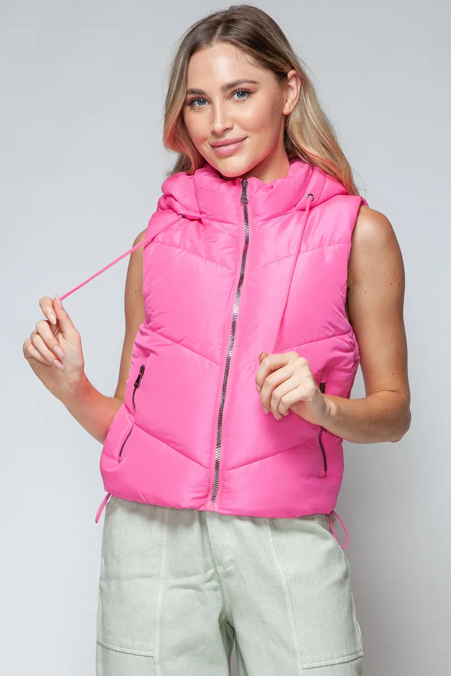 Hollis Rosetti — Snobbish Zip Up Quilted Hooded Vest Pink Coat or Jacket