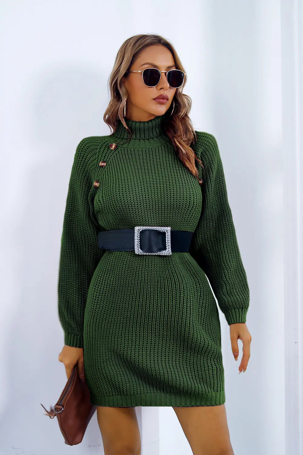 Onyx Fontaine — Buttoned Turtleneck Long Sleeve Sweater Dress, alternate view 3