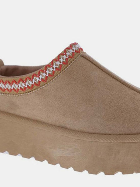 Weeboo Platform Embroidered Trim Slip-On Boots - Opulent Empire