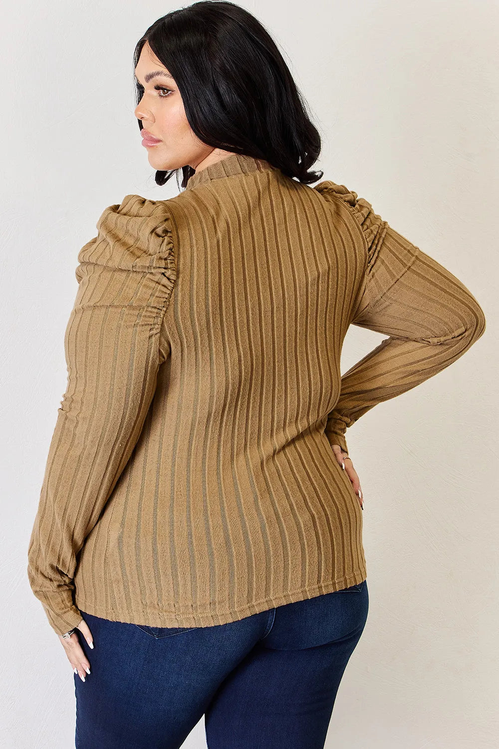 Ciel Delacroix — Basic Bae Full Size Ribbed Mock Neck Puff Sleeve T-Shirt, alternate view 31