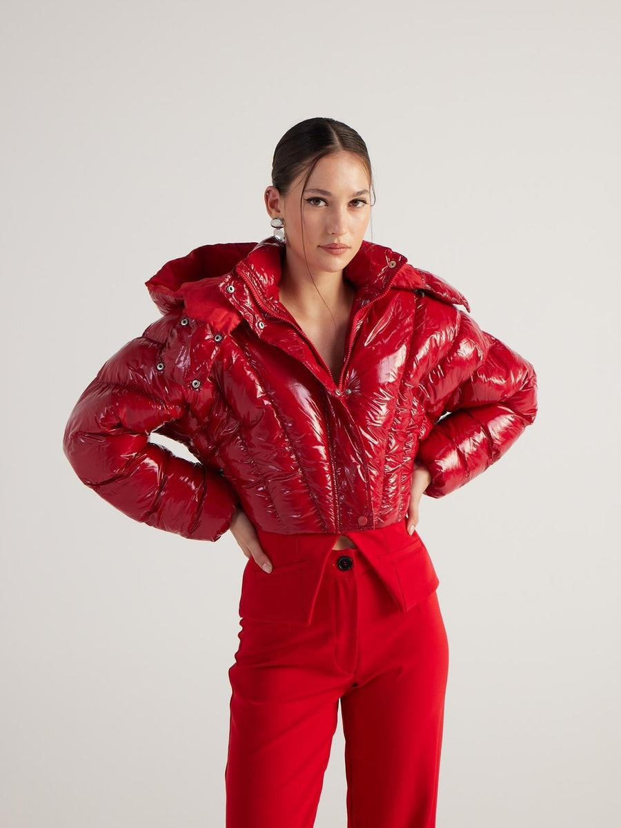 Aida Red Puffer Hooded Jacket