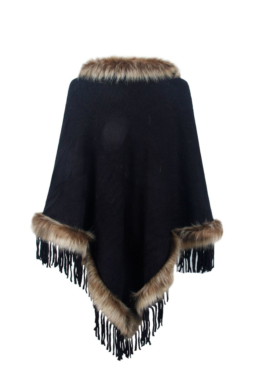 Ciel Versailles — Faux Fur Trim Fringed Poncho, alternate view 2