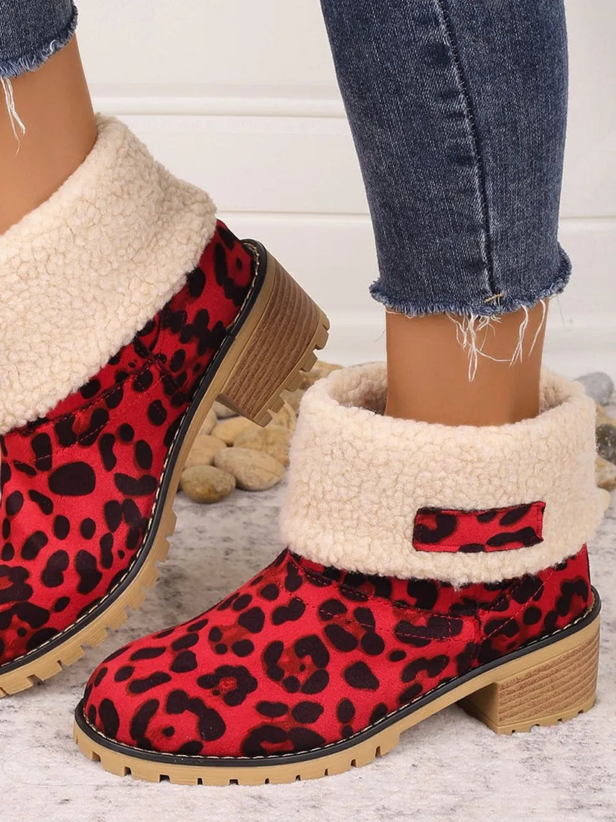 Aster Saint-Clair — Leopard Block Heel Fuzzy Boots, alternate view 2