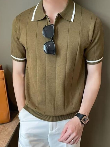 Men's Plus Size Quarter Zip Short Sleeve Polo - Opulent Empire