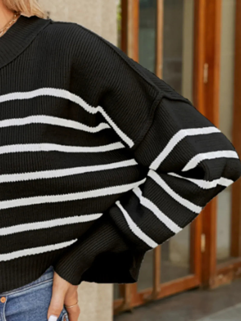 Fable Valmont — Round Neck Striped Lantern Sleeve Sweater, alternate view 16