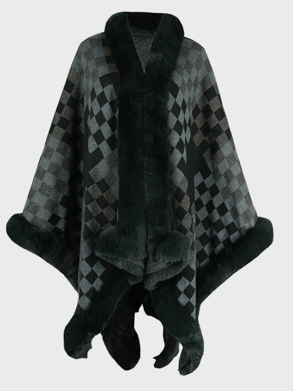 Ivory Versailles — Fuzzy Checkered Long Sleeve Poncho, alternate view 14