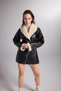 Monero — Black Vegan Faux Leather Coat with Fur Lining, alternate view 5