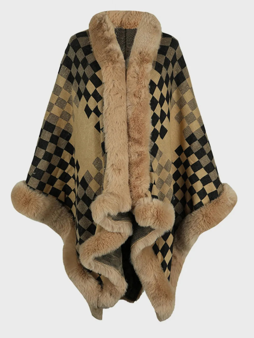 Ivory Versailles — Fuzzy Checkered Long Sleeve Poncho, alternate view 5