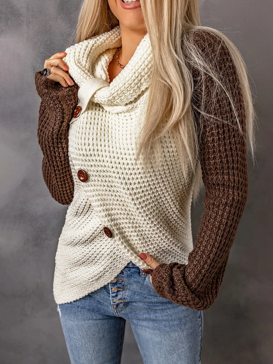 Monroe Rivière — Contrast Decorative Button Turtleneck Sweater