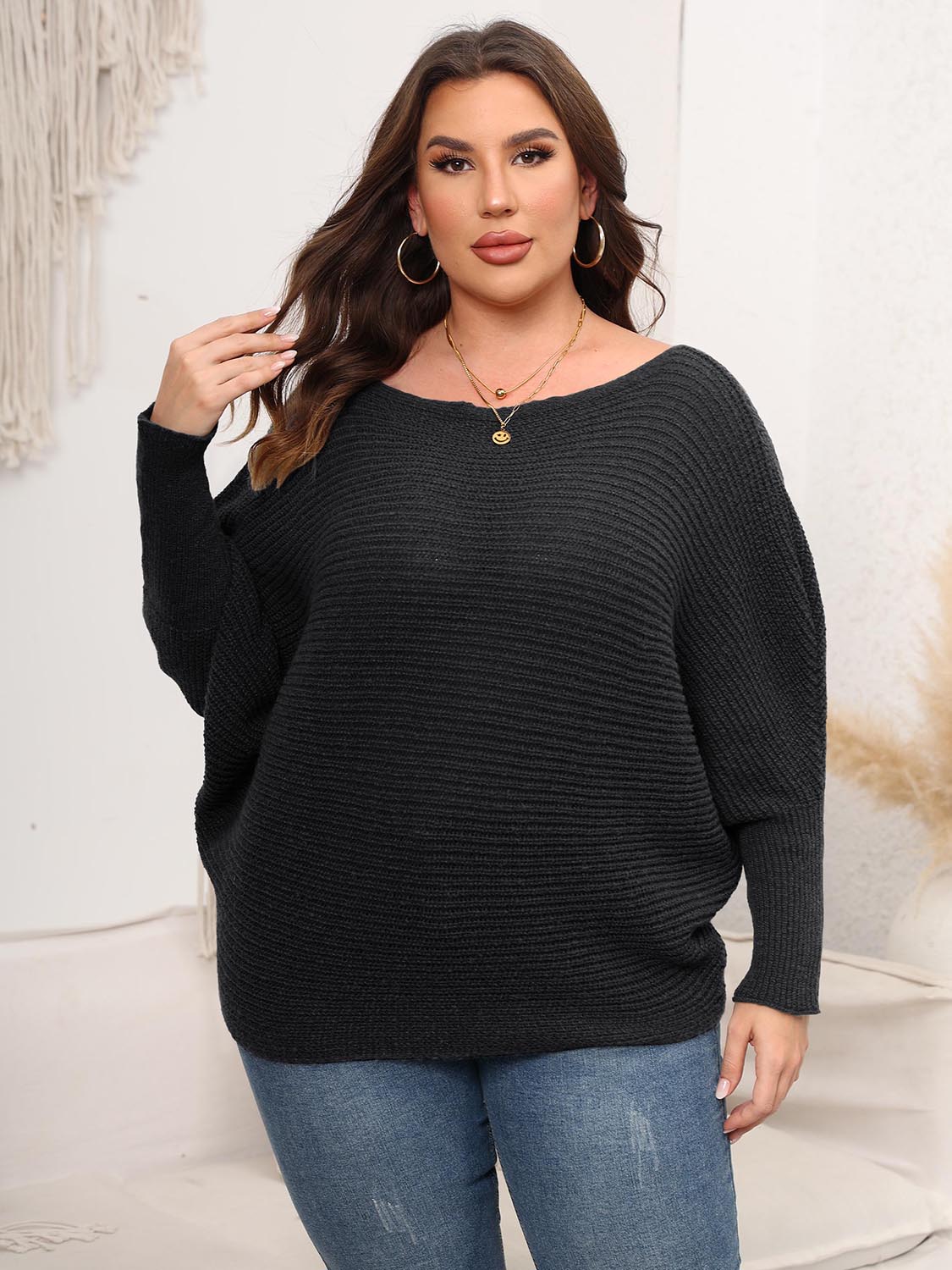 Sage Moreau — Full Size Boat Neck Batwing Sleeve Sweater, alternate view 9
