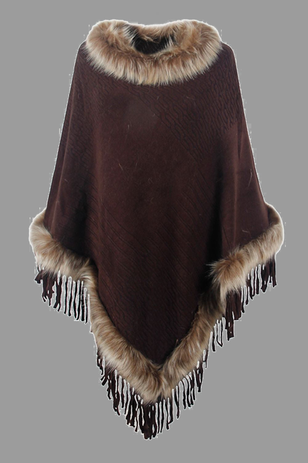 Ciel Versailles — Faux Fur Trim Fringed Poncho, alternate view 7