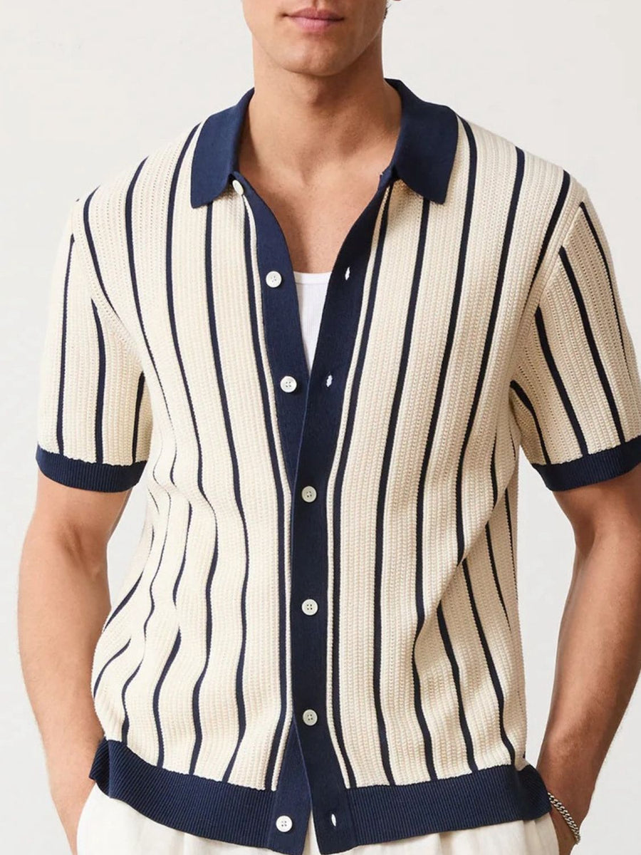 Men's Plus Size Striped Button Down Short Sleeve Shirt - Opulent Empire