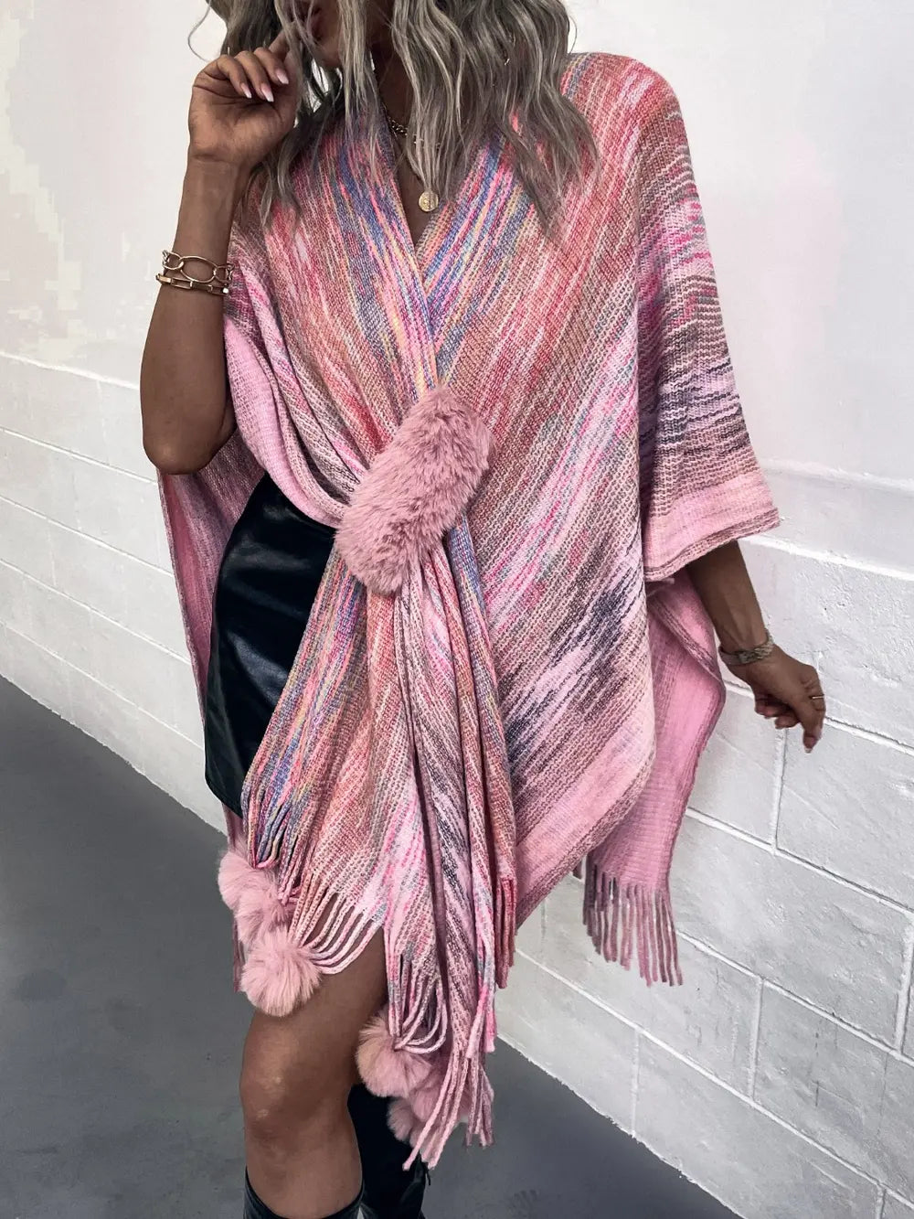 Winter Versailles — Heathered Fringe Hem Poncho, alternate view 3