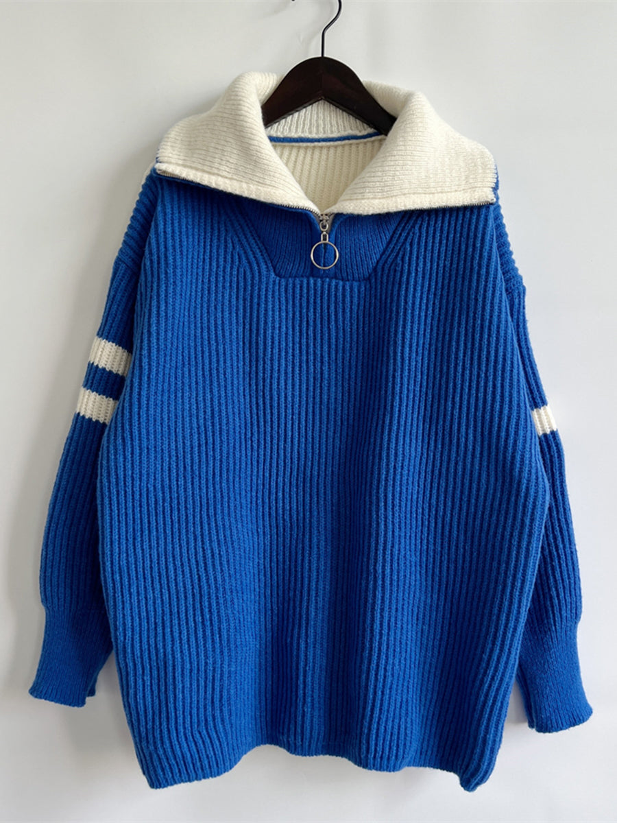 Lake Valmont — Ribbed Two-Tone Half Zip Sweater, alternate view 2