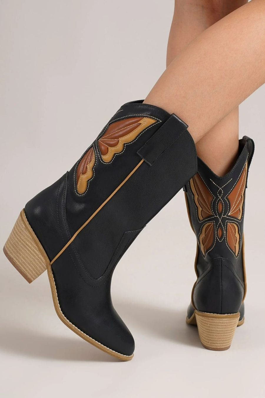 Arden Montclair — Beast Fashion Butterfly Cut Detail Point Toe Boots Black Fashion Footwear, alternate view 2