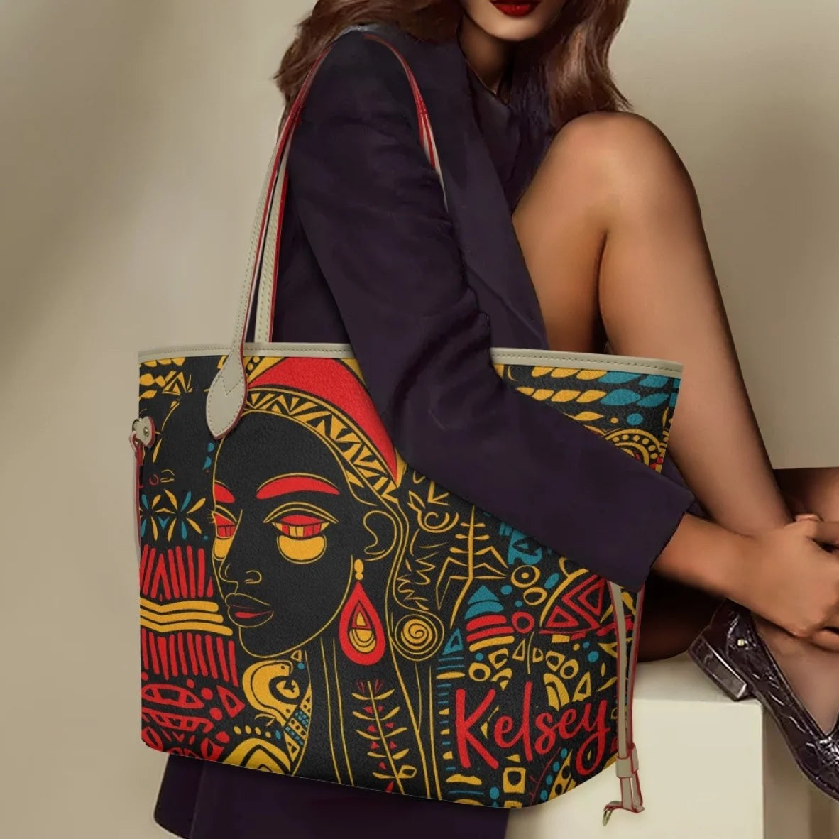 African Girls™ — Large Leather Tote Bags, alternate view 4
