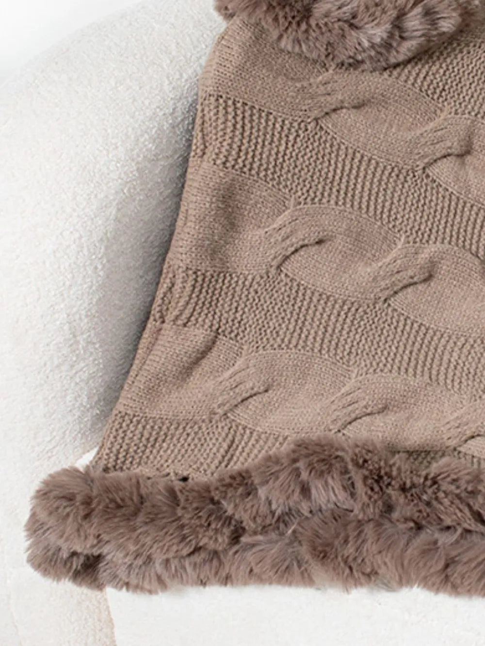 Cove Versailles — Fuzzy Hem Cable-Knit Poncho, alternate view 5