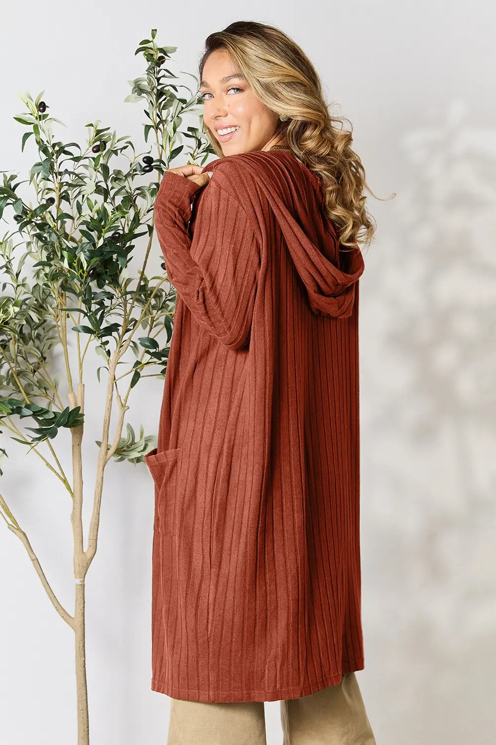 Paris Valmont — Basic Bae Full Size Hooded Sweater Cardigan, alternate view 10
