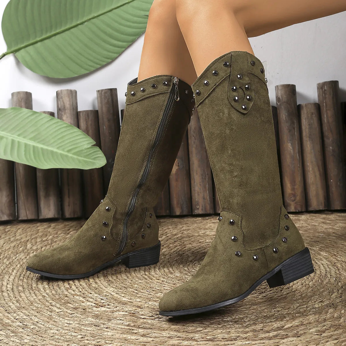 Sage Marino — Studded Mid-Calf Boots with Side Zipper Closure Fashion Footwear, alternate view 6