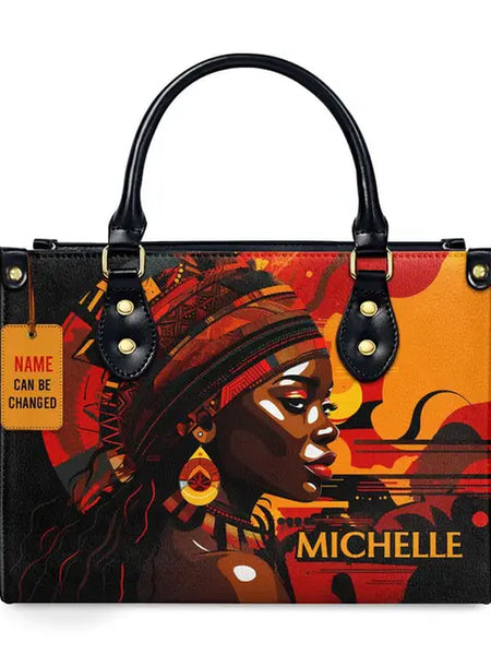 Luxury African Girl Print Leather Top-Handle Tote Handbag for Women