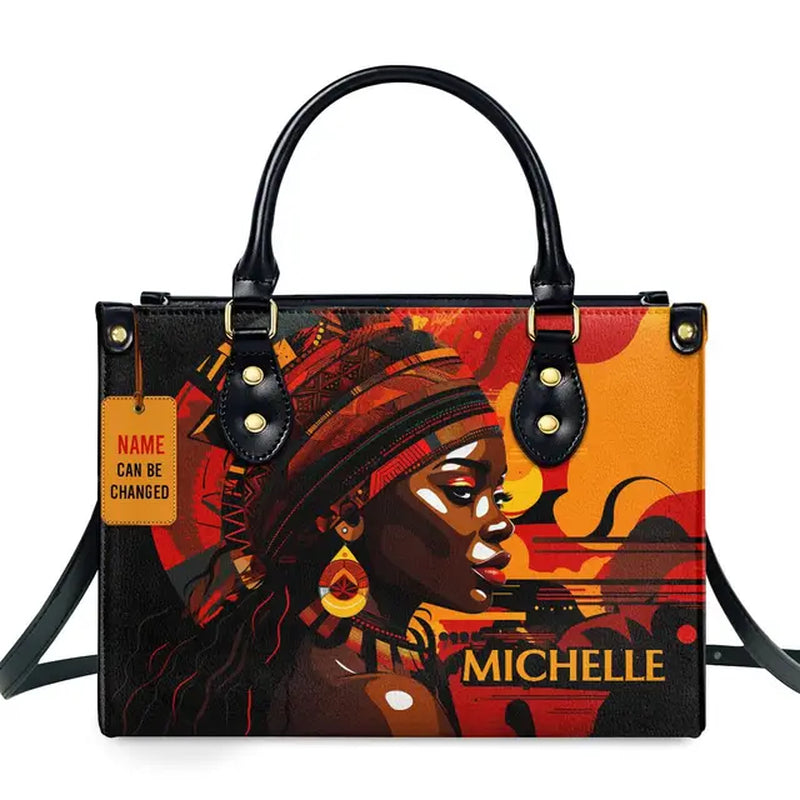 Jocelyn Montclair — Luxury African Girl Print Leather Top-Handle Tote Handbag, alternate view 21
