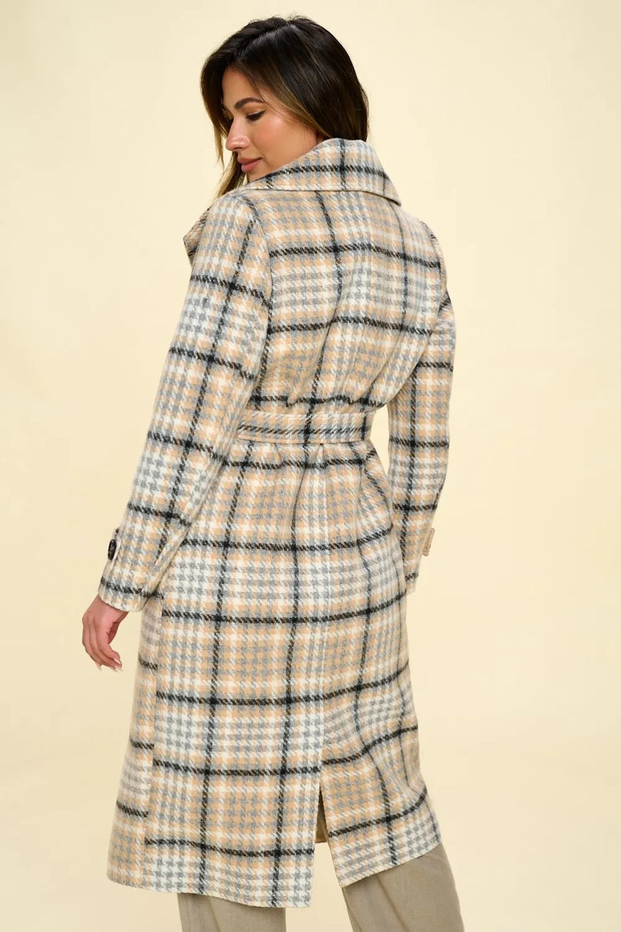 Dove Saint-Clair — Coalition LA Double-Breasted Plaid Coat with Belt, alternate view 2