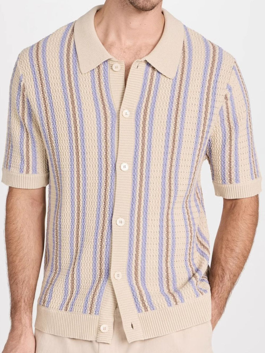 Men's Plus Size Striped Button Down Short Sleeve Shirt - Opulent Empire