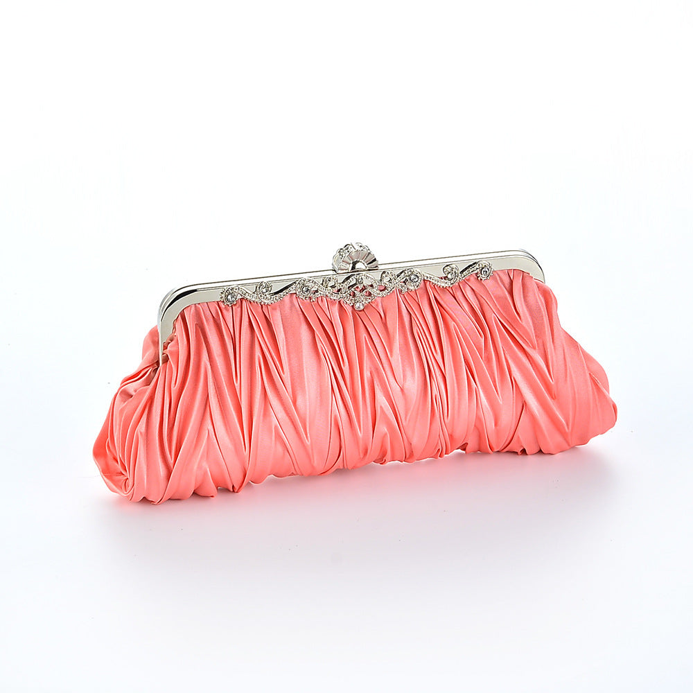 Red New Style Bridal Wedding Clutch Pleated Chain Bag