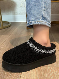 Quinn Laurent — WILD DIVA Embroidered Trim Platform Sherpa Boots Black Fashion Footwear