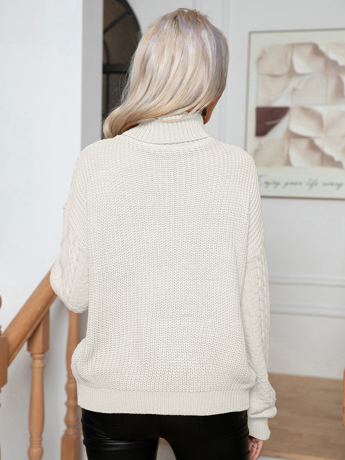 Onyx Rousseau — Turtleneck Cable-Knit Long Sleeve Sweater, alternate view 12