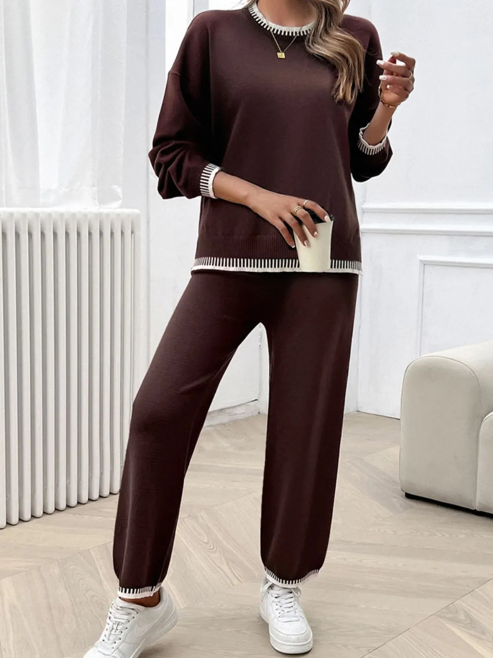 Marlowe Valmont — Devine Round Neck Dropped Shoulder Top and Pants Sweater Set, alternate view 19
