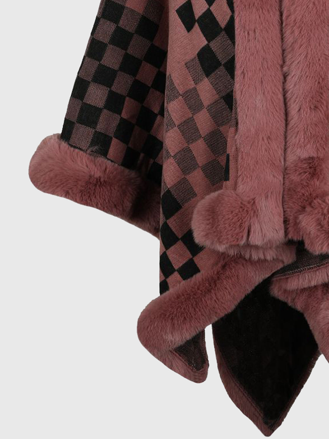 Noa Versailles — Checkered Faux Fur Trim Poncho, alternate view 10