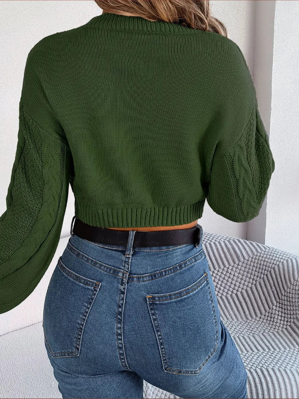 Paris Moreau — Cable-Knit Round Neck Cropped Sweater, alternate view 12