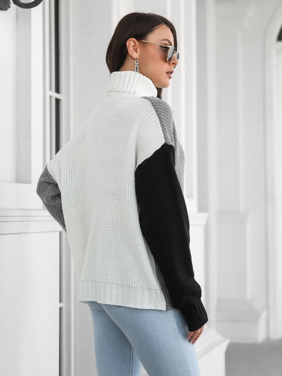 Nova Valmont — Contrast Turtleneck Long Sleeve Sweater, alternate view 2